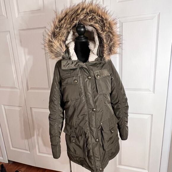 Madden Girl Olive Green Parka with Faux Fur Hood - Picture 3 of 10